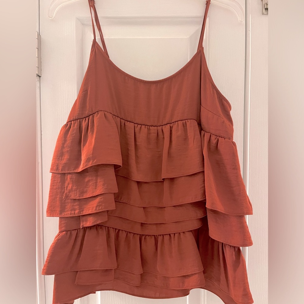 NWT ruffle cami with adjustable straps. Size S.